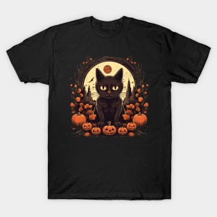 Black Cat with Pumpkins T-Shirt